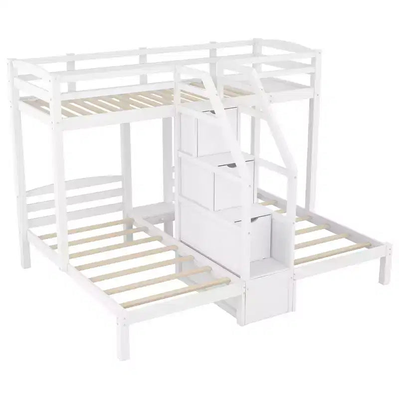 Twin over Twin & Twin Bunk Bed with Built-in Staircase and Storage Drawer - ModernLuxe