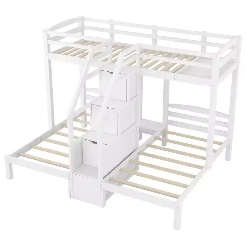 Twin over Twin & Twin Bunk Bed with Built-in Staircase and Storage Drawer - ModernLuxe