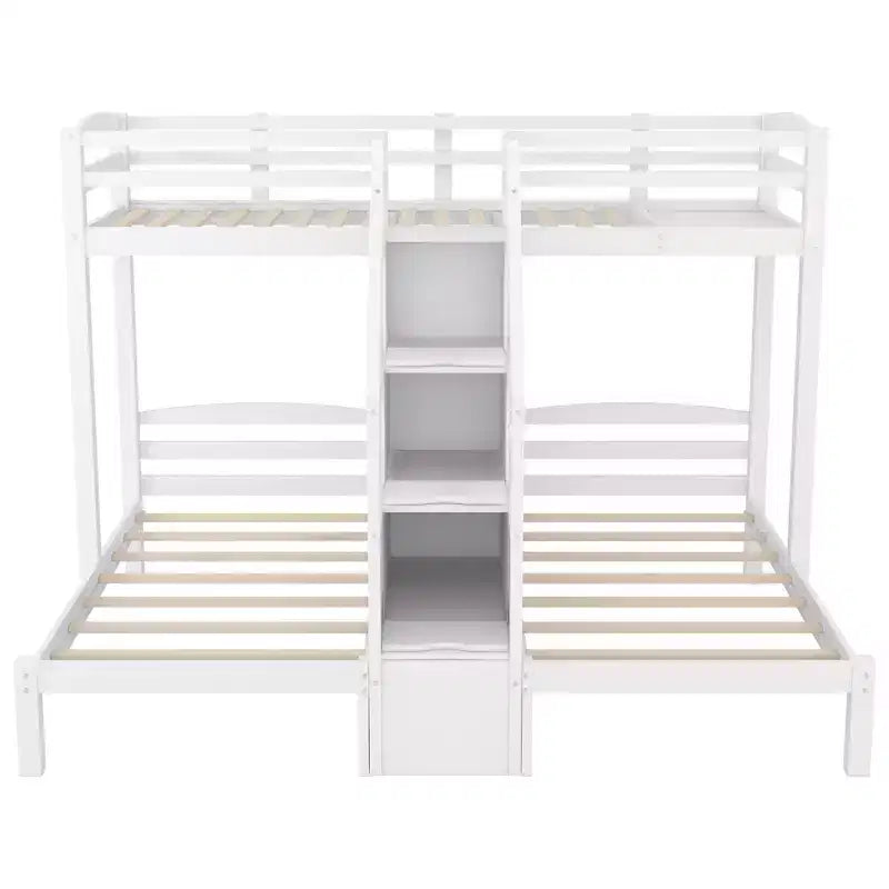Twin over Twin & Twin Bunk Bed with Built-in Staircase and Storage Drawer - ModernLuxe