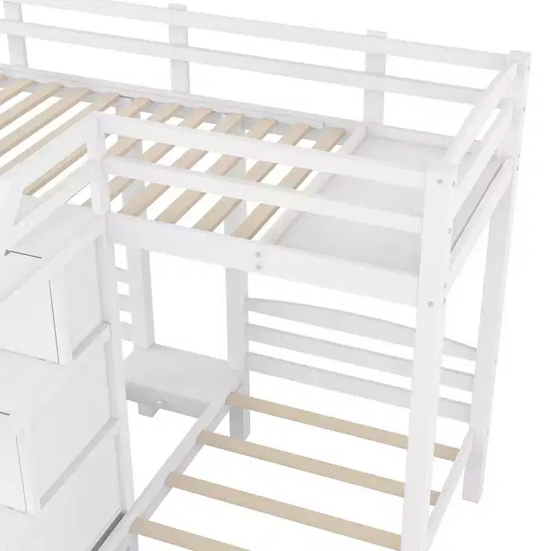 Twin over Twin & Twin Bunk Bed with Built-in Staircase and Storage Drawer - ModernLuxe