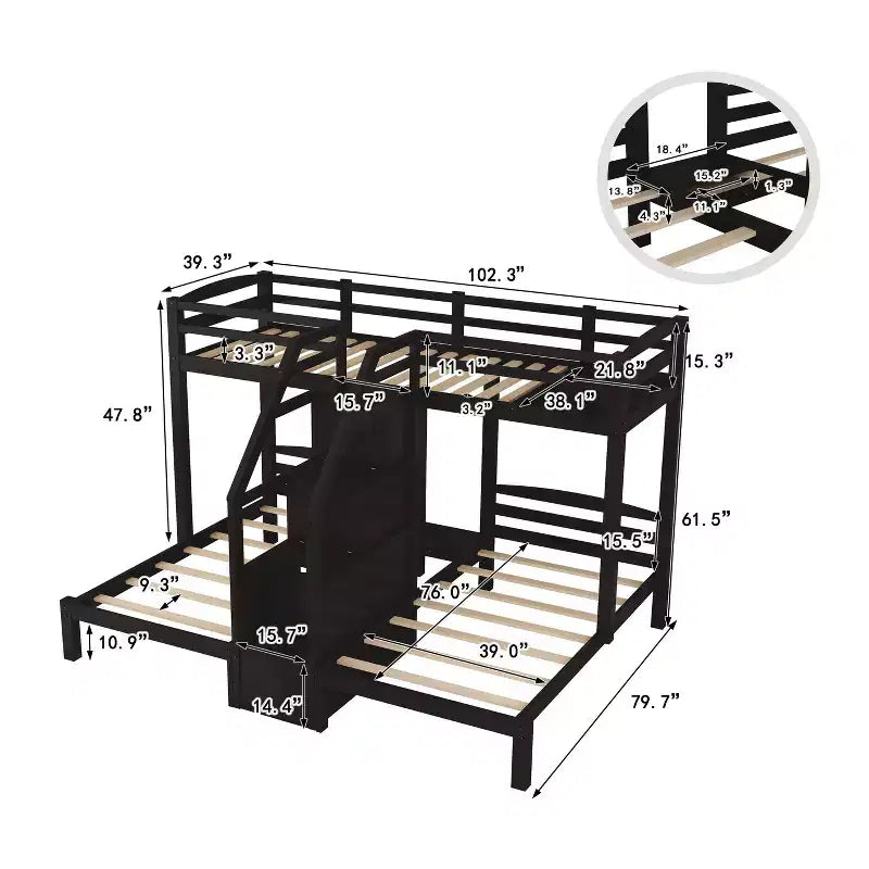 Twin over Twin & Twin Bunk Bed with Built-in Staircase and Storage Drawer - ModernLuxe