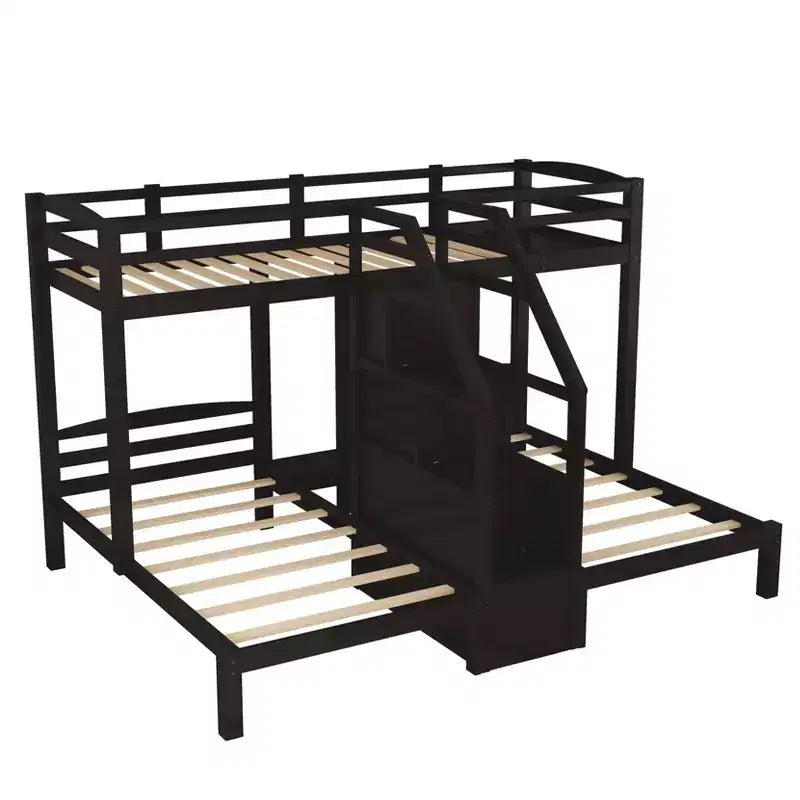 Twin over Twin & Twin Bunk Bed with Built-in Staircase and Storage Drawer - ModernLuxe
