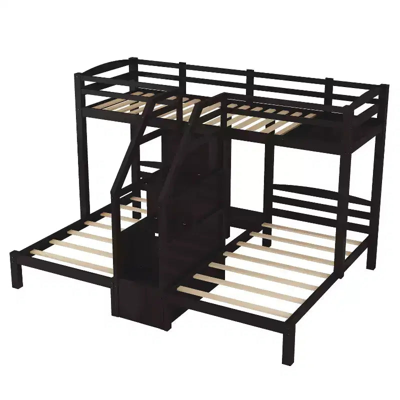 Twin over Twin & Twin Bunk Bed with Built-in Staircase and Storage Drawer - ModernLuxe