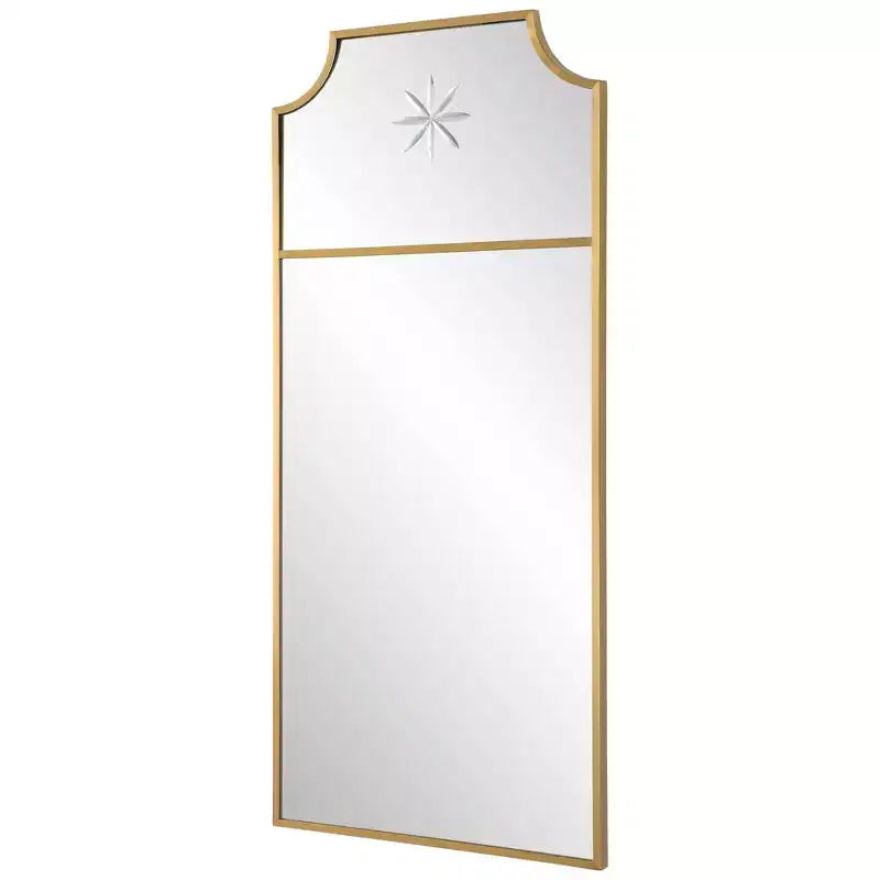 Uttermost Rectangular Vanity Decorative Wall Mirror Curved Corner Satin Brushed Brass Frame 18 Wide Bathroom Bedroom Living Room