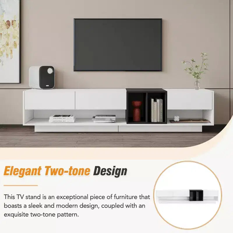 74.8 Stylish TV Stand for TVs Up to 80, Two-tone Media Console with Multifunctional Compartment - ModernLuxe
