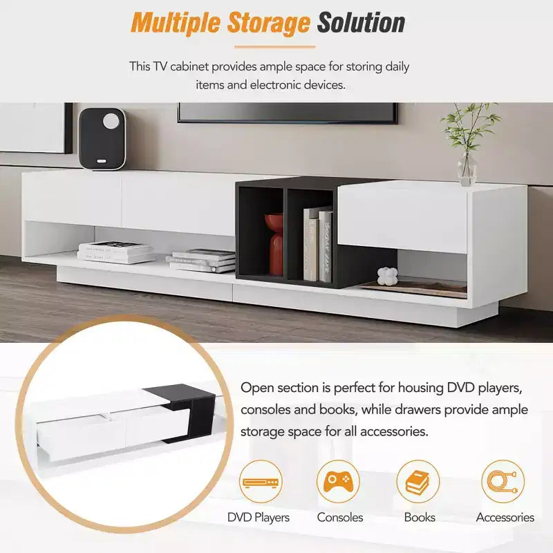 74.8 Stylish TV Stand for TVs Up to 80, Two-tone Media Console with Multifunctional Compartment - ModernLuxe