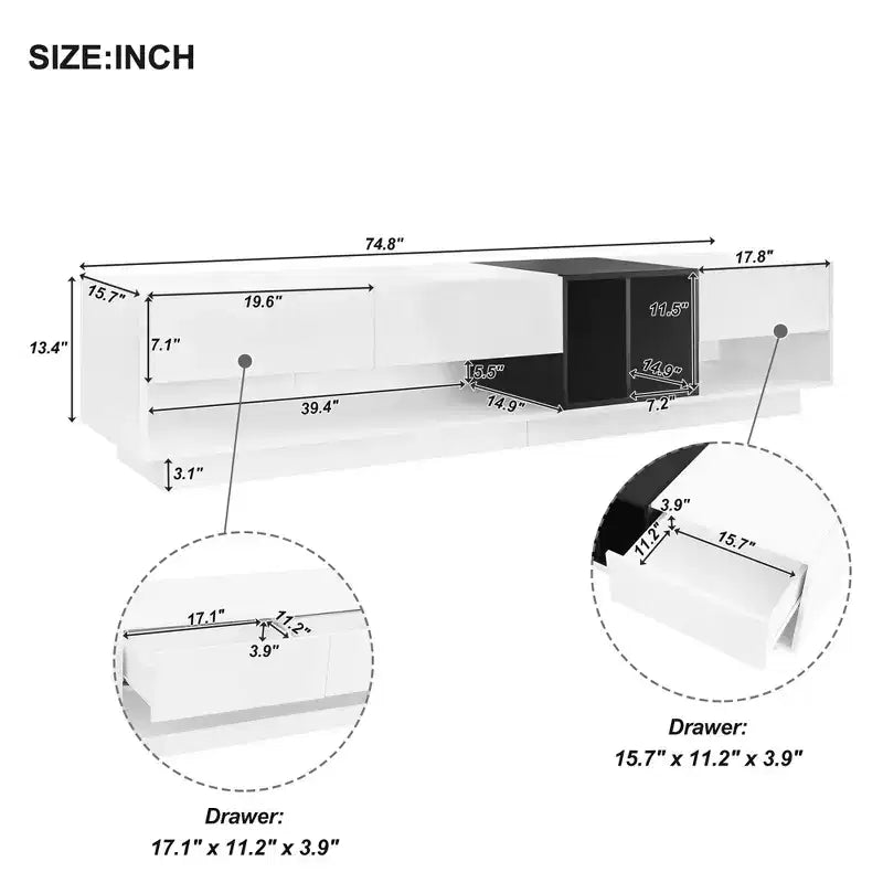 74.8 Stylish TV Stand for TVs Up to 80, Two-tone Media Console with Multifunctional Compartment - ModernLuxe
