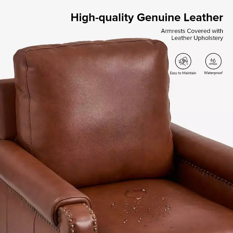 Hellmuth Genuine Leather Armchair Set of 2 with Removable Cushion and Nailhead Trims| HULALA HOME