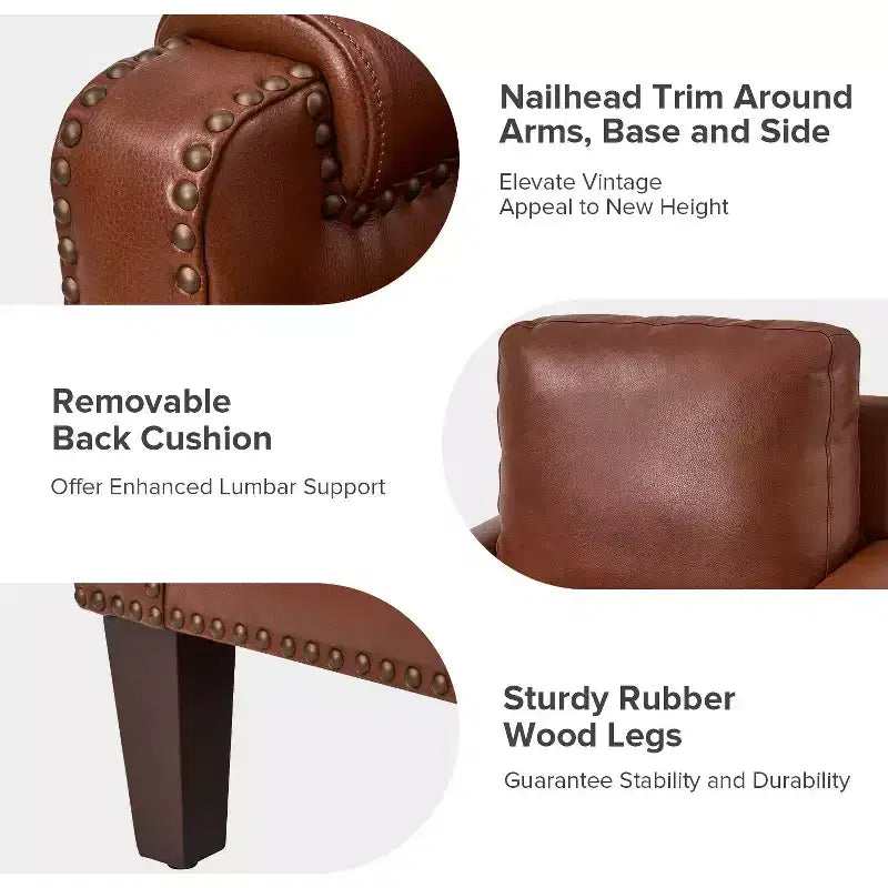 Hellmuth Genuine Leather Armchair Set of 2 with Removable Cushion and Nailhead Trims| HULALA HOME