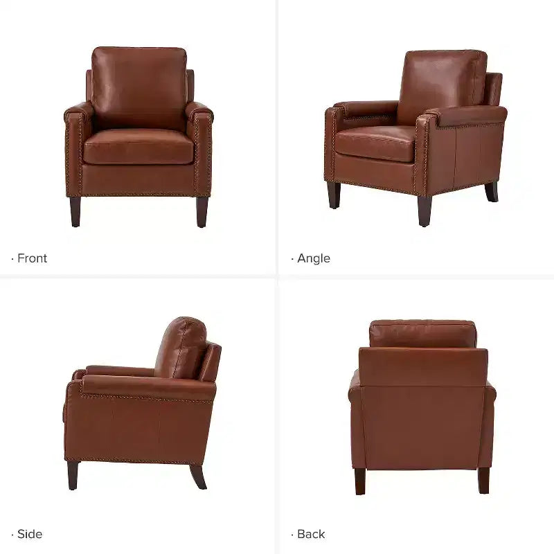Hellmuth Genuine Leather Armchair Set of 2 with Removable Cushion and Nailhead Trims| HULALA HOME