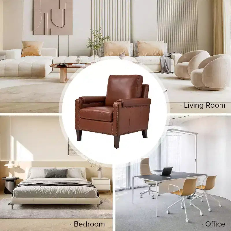Hellmuth Genuine Leather Armchair Set of 2 with Removable Cushion and Nailhead Trims| HULALA HOME