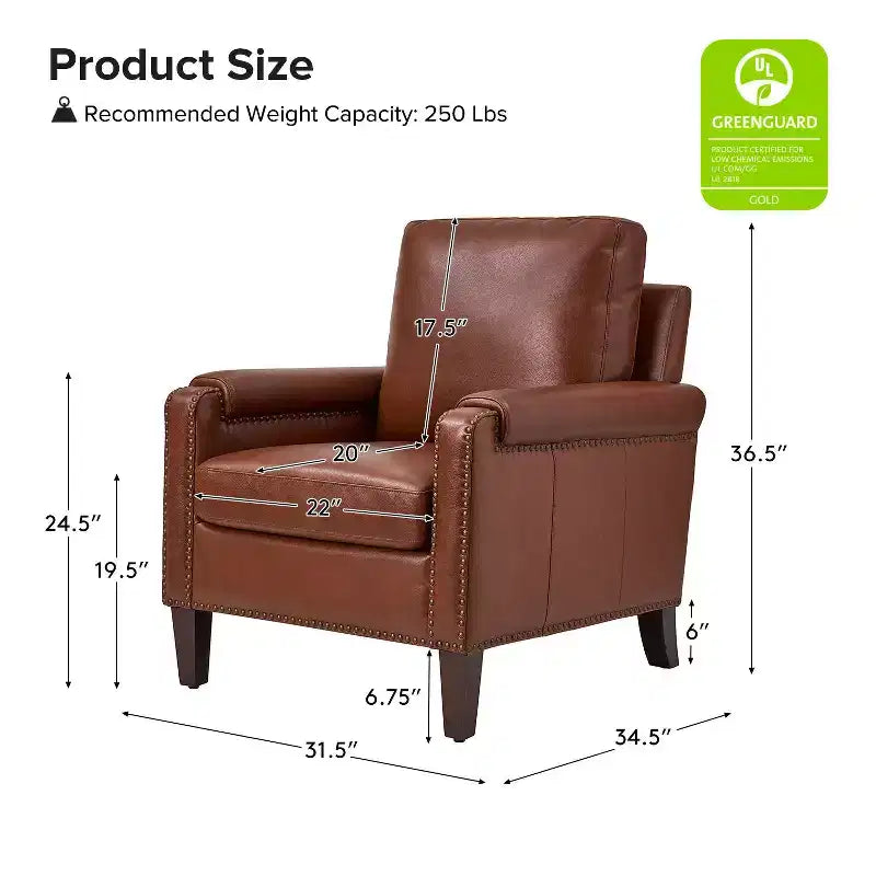 Hellmuth Genuine Leather Armchair Set of 2 with Removable Cushion and Nailhead Trims| HULALA HOME