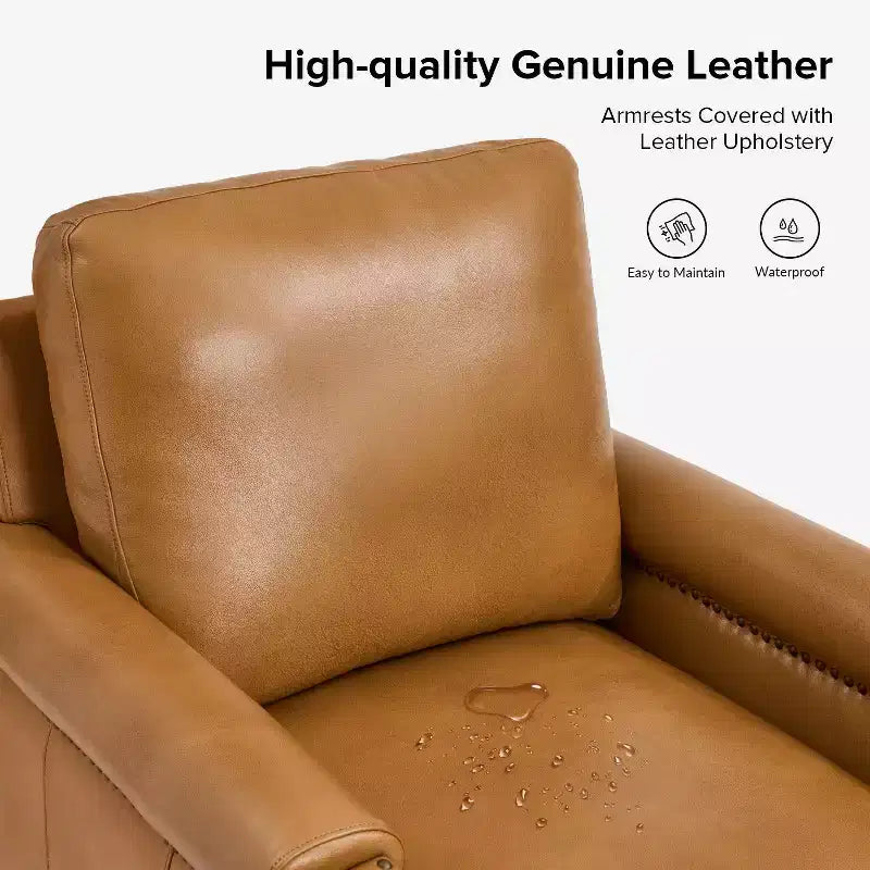 Hellmuth Genuine Leather Armchair Set of 2 with Removable Cushion and Nailhead Trims| HULALA HOME