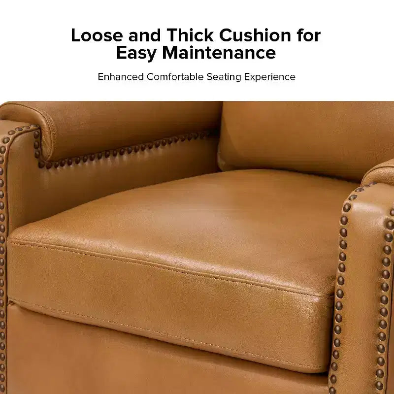 Hellmuth Genuine Leather Armchair Set of 2 with Removable Cushion and Nailhead Trims| HULALA HOME