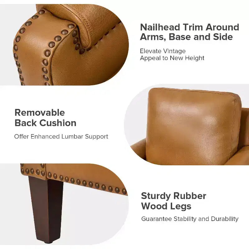 Hellmuth Genuine Leather Armchair Set of 2 with Removable Cushion and Nailhead Trims| HULALA HOME