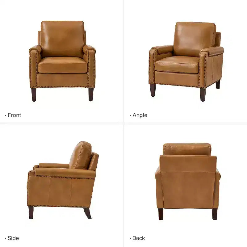 Hellmuth Genuine Leather Armchair Set of 2 with Removable Cushion and Nailhead Trims| HULALA HOME