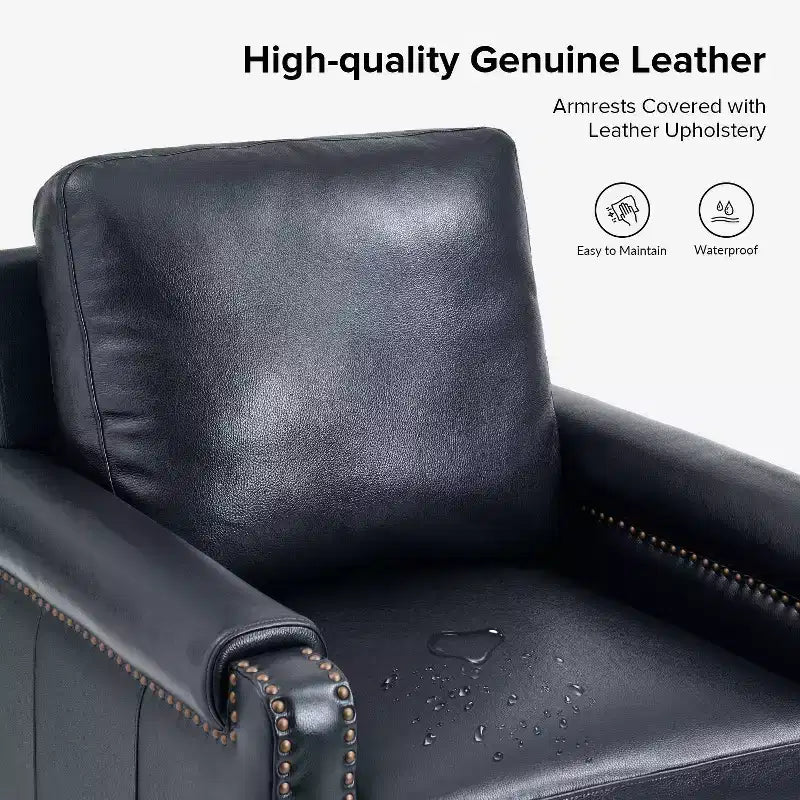 Hellmuth Genuine Leather Armchair Set of 2 with Removable Cushion and Nailhead Trims| HULALA HOME