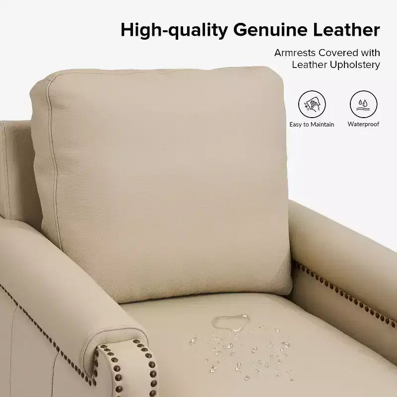 Hellmuth Genuine Leather Armchair Set of 2 with Removable Cushion and Nailhead Trims| HULALA HOME