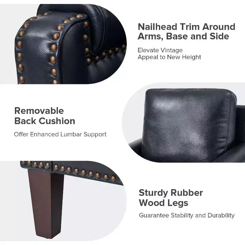 Hellmuth Genuine Leather Armchair Set of 2 with Removable Cushion and Nailhead Trims| HULALA HOME