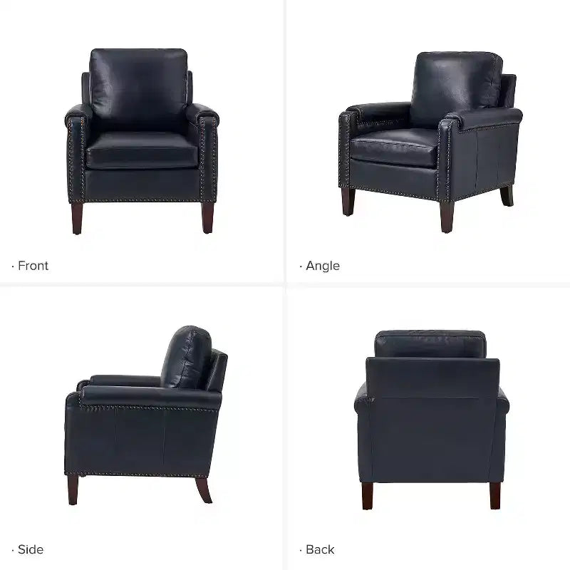 Hellmuth Genuine Leather Armchair Set of 2 with Removable Cushion and Nailhead Trims| HULALA HOME