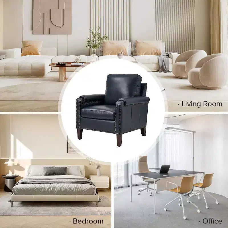 Hellmuth Genuine Leather Armchair Set of 2 with Removable Cushion and Nailhead Trims| HULALA HOME