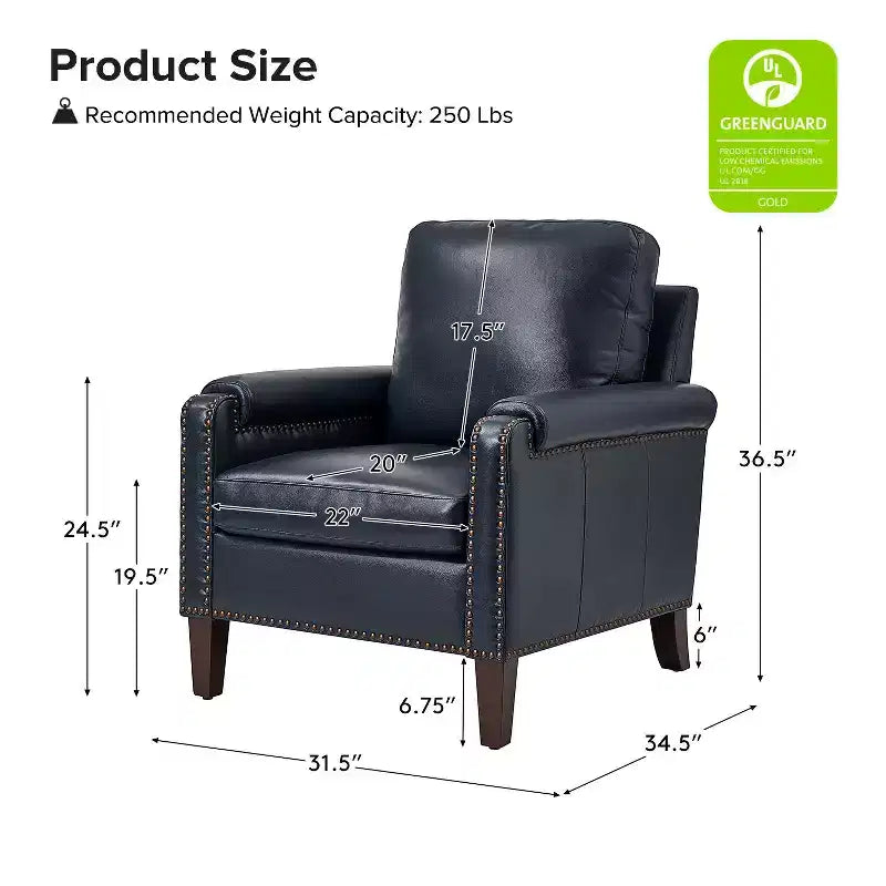 Hellmuth Genuine Leather Armchair Set of 2 with Removable Cushion and Nailhead Trims| HULALA HOME