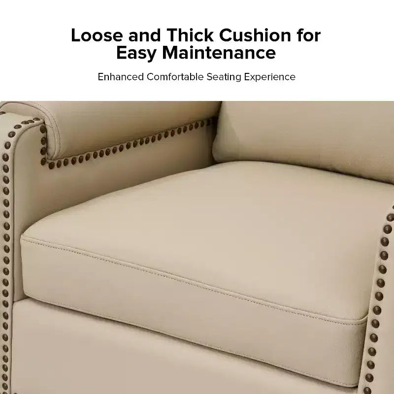 Hellmuth Genuine Leather Armchair Set of 2 with Removable Cushion and Nailhead Trims| HULALA HOME