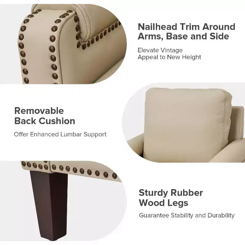 Hellmuth Genuine Leather Armchair Set of 2 with Removable Cushion and Nailhead Trims| HULALA HOME