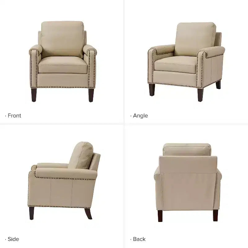 Hellmuth Genuine Leather Armchair Set of 2 with Removable Cushion and Nailhead Trims| HULALA HOME