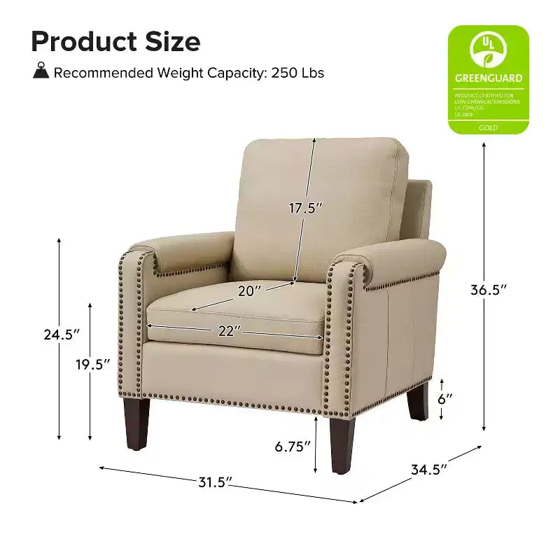 Hellmuth Genuine Leather Armchair Set of 2 with Removable Cushion and Nailhead Trims| HULALA HOME