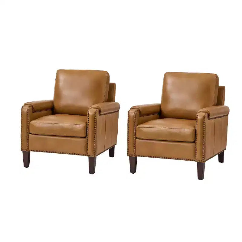 Hellmuth Genuine Leather Armchair Set of 2 with Removable Cushion and Nailhead Trims| HULALA HOME