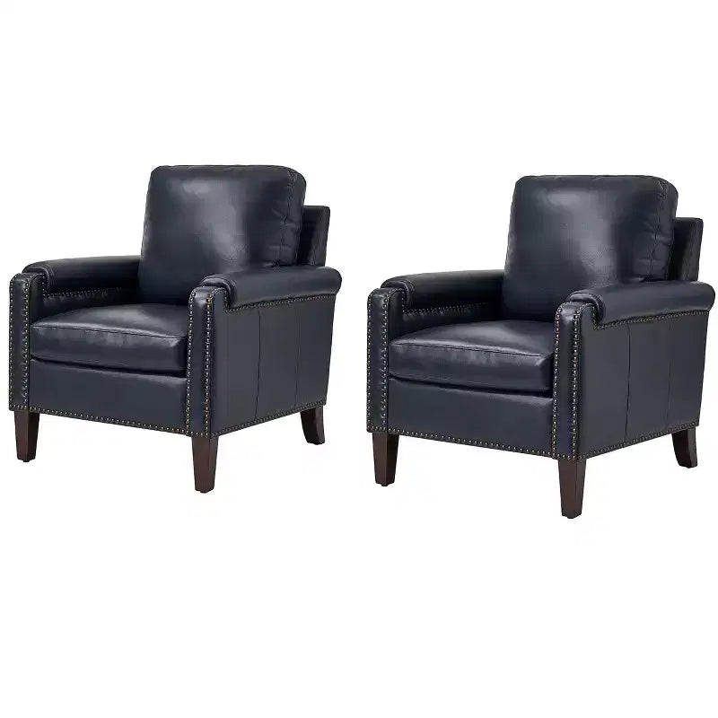 Hellmuth Genuine Leather Armchair Set of 2 with Removable Cushion and Nailhead Trims| HULALA HOME
