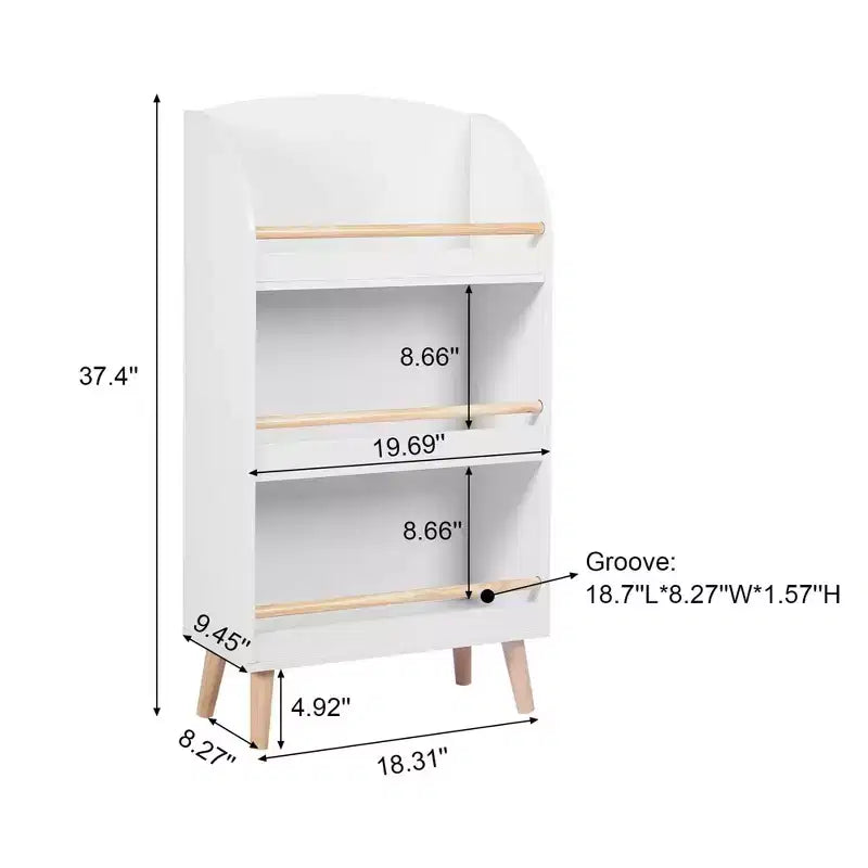 LuxenHome 37.4H Wooden Kids Bookshelf with Anti-Fall Bar, White bookshelf for kids, toy organizers and storage