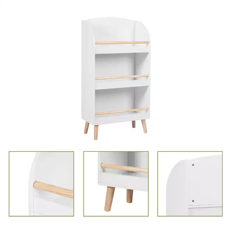 LuxenHome 37.4H Wooden Kids Bookshelf with Anti-Fall Bar, White bookshelf for kids, toy organizers and storage