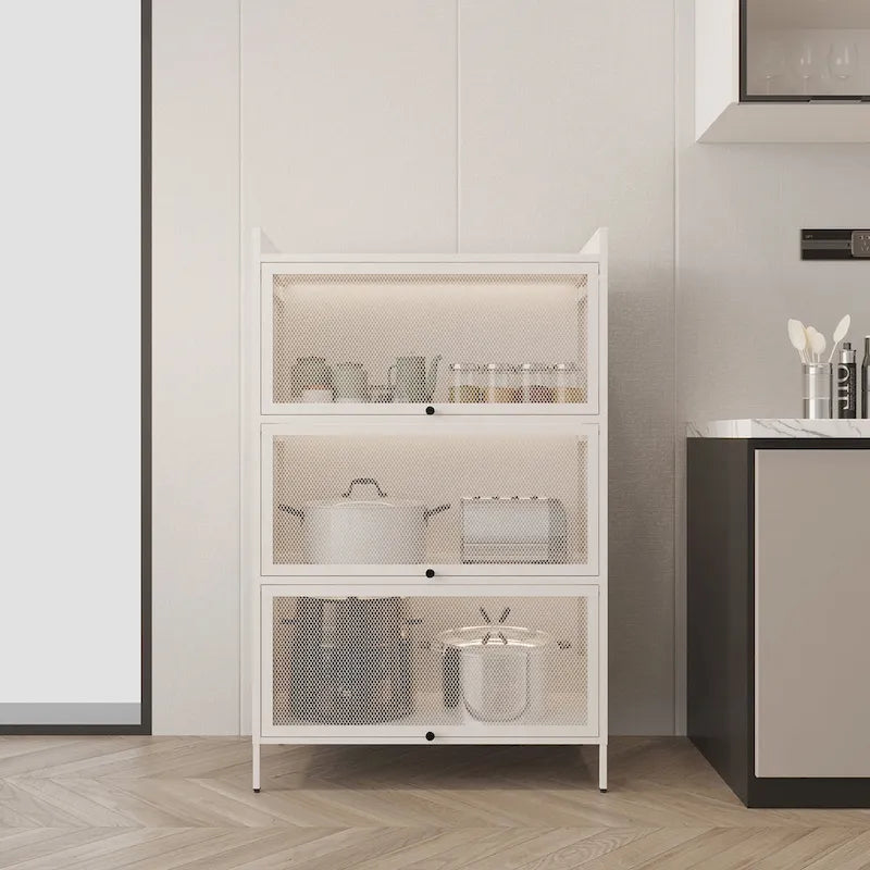 Pantry Storage Cabinet with Doors and Retractable Doors