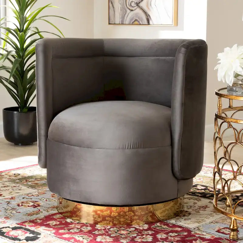 Saffi Glam and Luxe Upholstered Swivel Accent Chair