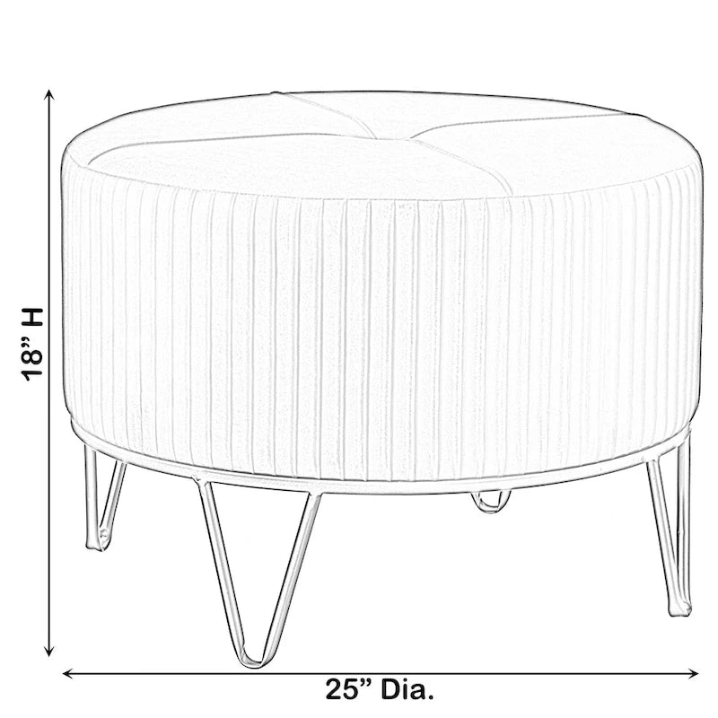 Round Velvet Ottoman Stool Raised with Hairpin Gold Base