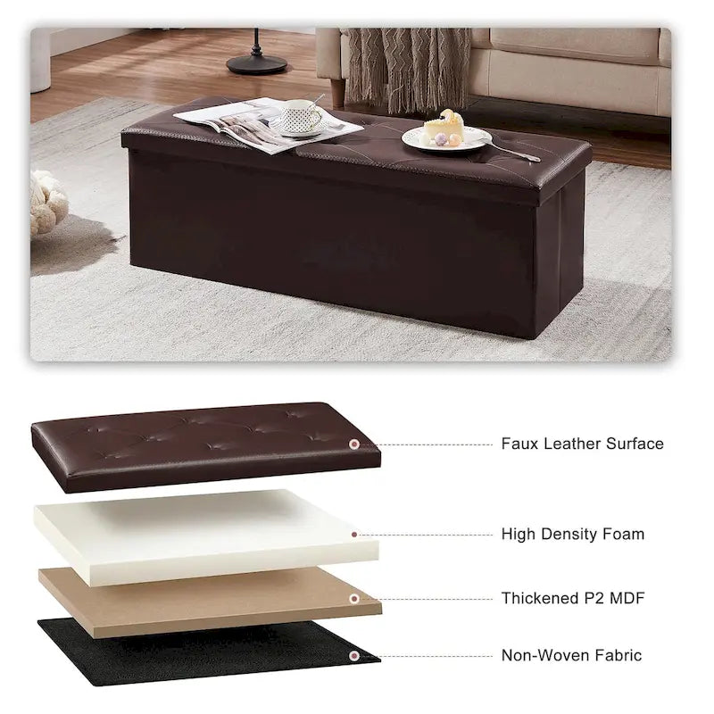 Folding Storage Ottoman, Foot Rest Stool Footstool, Leather Tufted Ottoman, Small Ottoman Cube for Living Room Bedroom Dorm