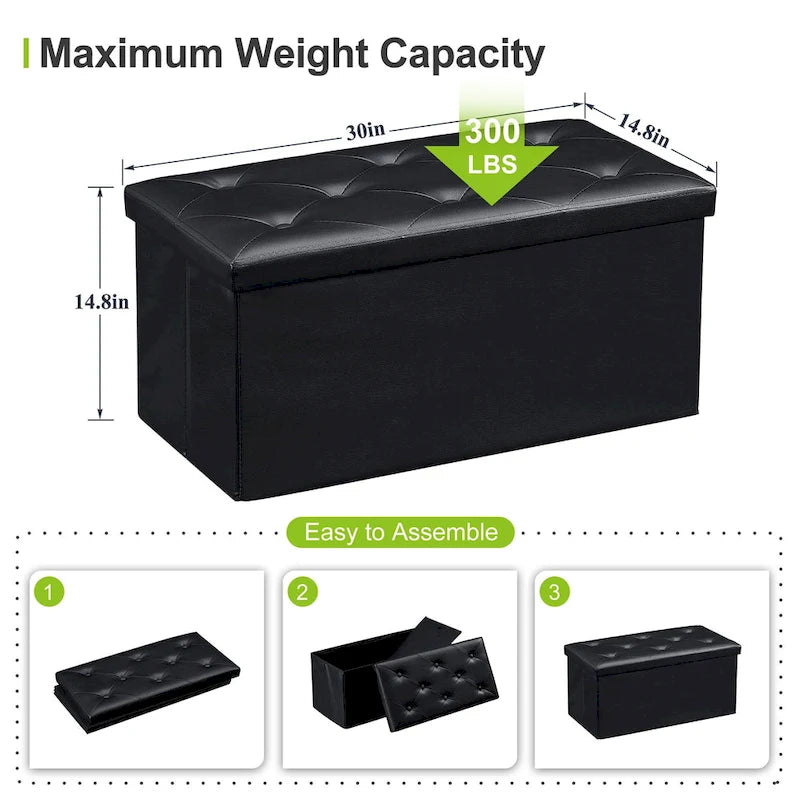 Folding Storage Ottoman, Foot Rest Stool Footstool, Leather Tufted Ottoman, Small Ottoman Cube for Living Room Bedroom Dorm