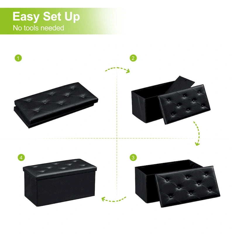 Folding Storage Ottoman, Foot Rest Stool Footstool, Leather Tufted Ottoman, Small Ottoman Cube for Living Room Bedroom Dorm