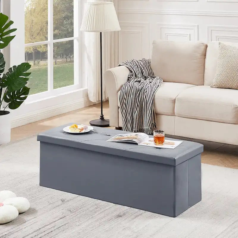 Folding Storage Ottoman, Foot Rest Stool Footstool, Leather Tufted Ottoman, Small Ottoman Cube for Living Room Bedroom Dorm