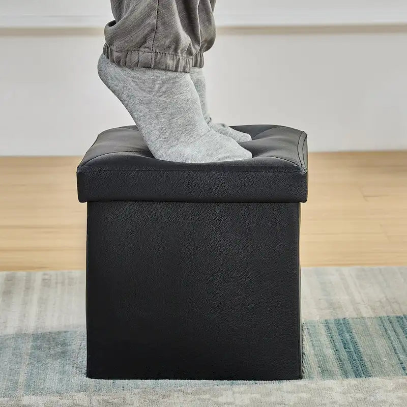 Folding Storage Ottoman, Foot Rest Stool Footstool, Leather Tufted Ottoman, Small Ottoman Cube for Living Room Bedroom Dorm