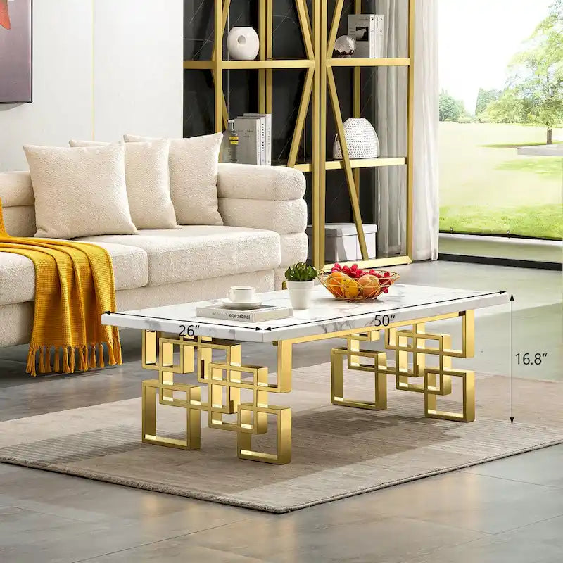Luxury White and Gold Living Room Tables Coffee Table End Table Console Table for Living Room Guest Hall Reception Room Entryway