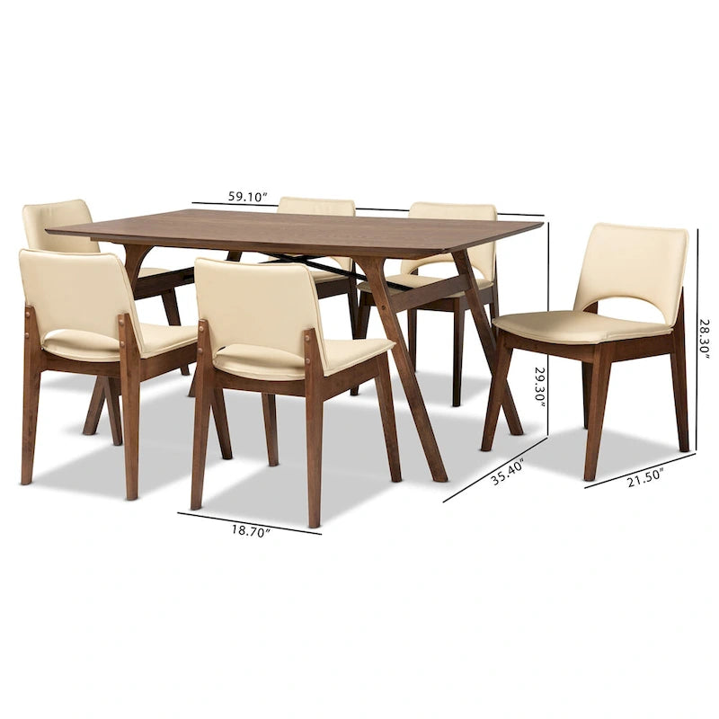 Afton Mid-Century Modern 7-Piece Dining Set