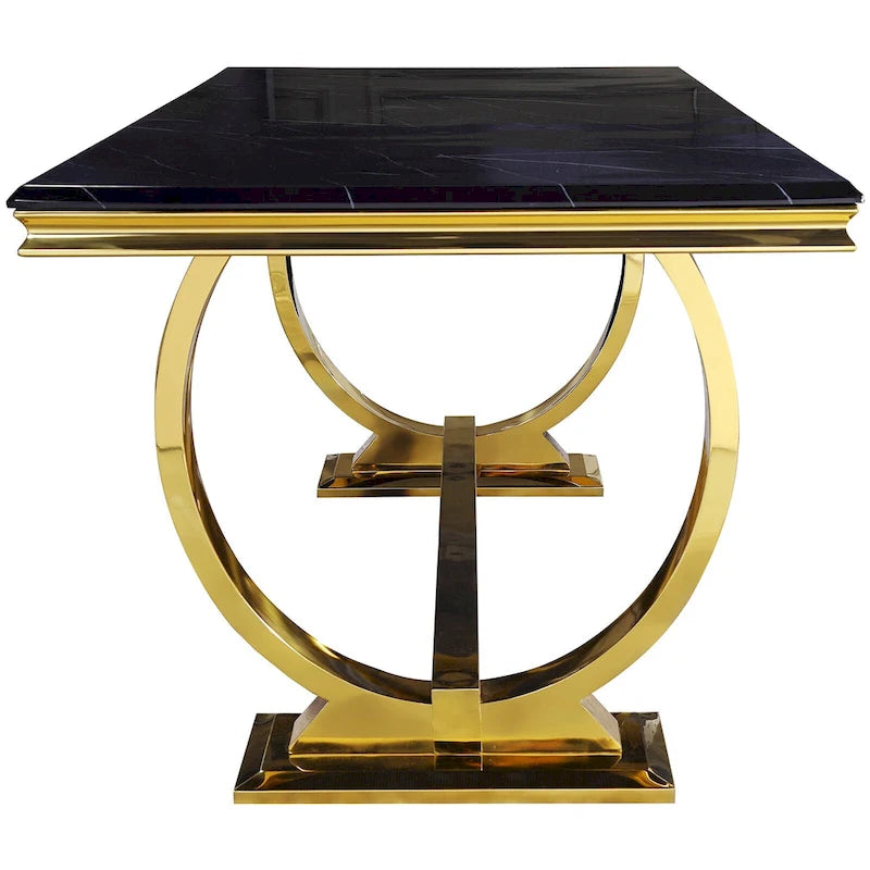 Modern Dining Room Table with Stainless Steel Metal U-Base