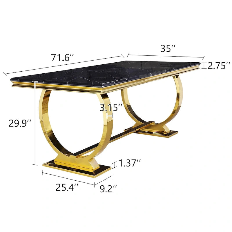 Modern Dining Room Table with Stainless Steel Metal U-Base