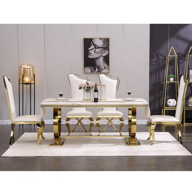 Modern Dining Room Table with Stainless Steel Metal U-Base