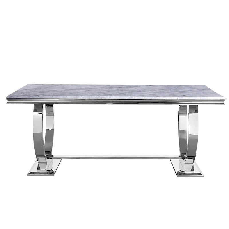 Modern Dining Room Table with Stainless Steel Metal U-Base