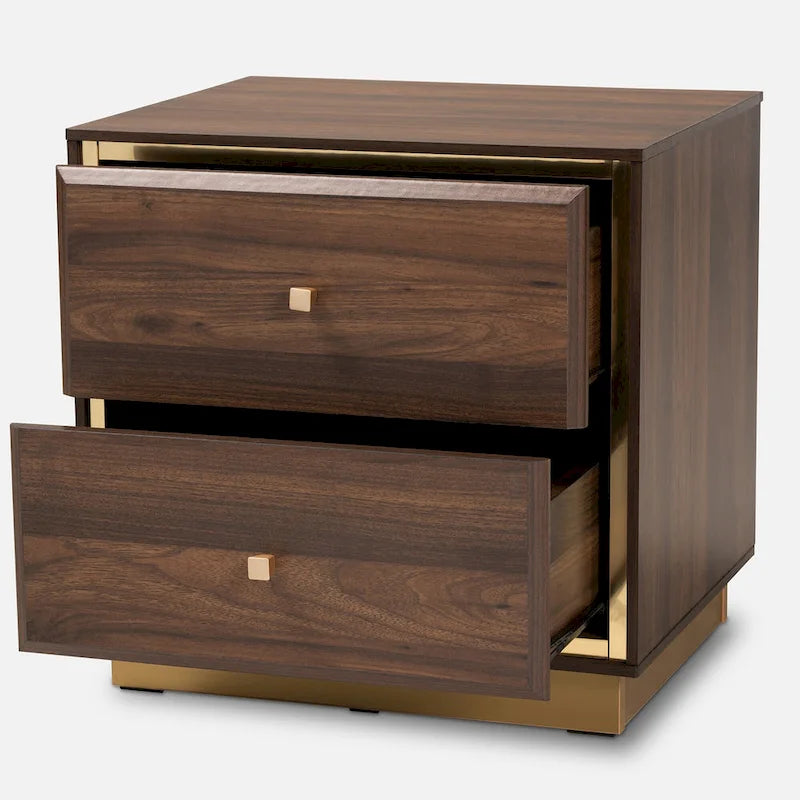Cormac Transitional Wood/ Metal 2-Drawer Nightstand-Walnut/ Dark Brown
