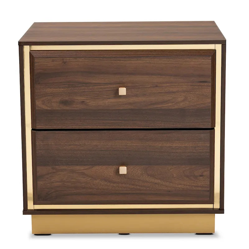 Cormac Transitional Wood/ Metal 2-Drawer Nightstand-Walnut/ Dark Brown
